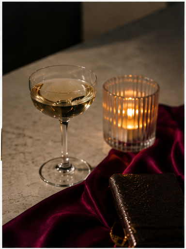 Champagne and candlelight with silk fabric